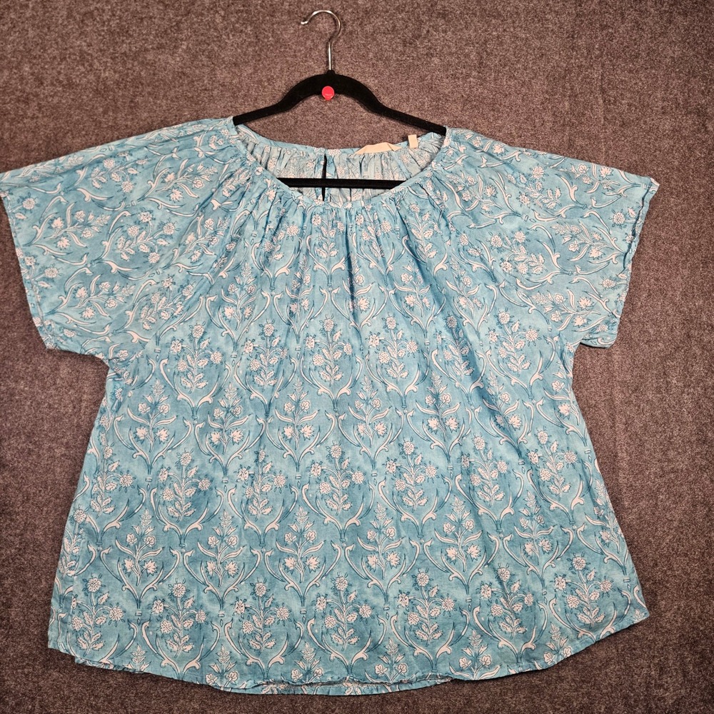 Soft Surroundings Womens Floral Pleated Boho Blouse Coastal Peasant Plus Sz 3X